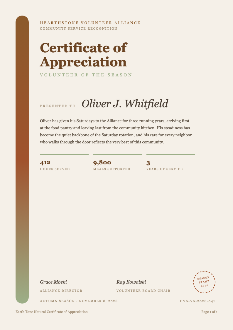 Earth tone natural certificate